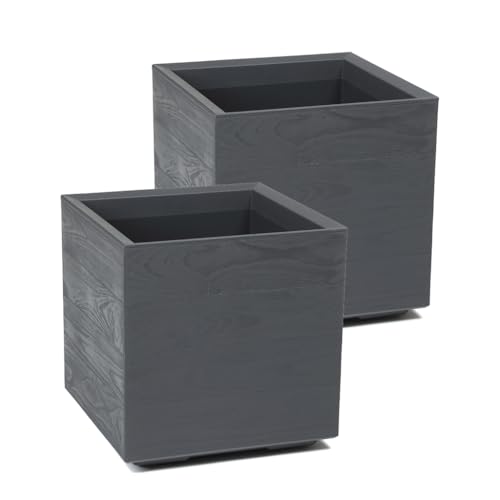 Kreher® XL Pflanzkasten Pflanzkübel Übertopf 'Eco Wood' in verschiedenen Größen. Tolle Holz Optik in Anthrazit! Aus robustem, recyceltem Kunststoff. (2, 40x40x40 cm) von Kreher