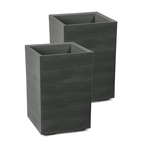 Kreher® XL Pflanzkasten Pflanzkübel Übertopf 'Eco Wood' in verschiedenen Größen. Tolle Holz Optik in Anthrazit! Aus robustem, recyceltem Kunststoff. (2, 40x40x60 cm) von Kreher
