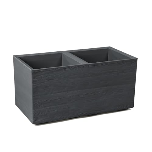 Kreher® XL Pflanzkasten Pflanzkübel Übertopf 'Eco Wood' in verschiedenen Größen. Tolle Holz Optik in Anthrazit! Aus robustem, recyceltem Kunststoff. (1, 80x40x40 cm) von Kreher