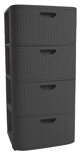 Kreher® XL Rollbarer Schubladenschrank Rollcontainer Nischenschrank aus Kunststoff in Rillen-Optik mit 4 Schubladen. Maße: 40x40x81 cm (Anthrazit) von Kreher