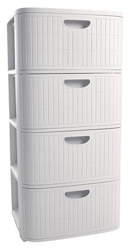 Kreher® XL Rollbarer Schubladenschrank Rollcontainer Nischenschrank aus Kunststoff in Rillen-Optik mit 4 Schubladen. Maße: 40x40x81 cm (Weiß) von Kreher