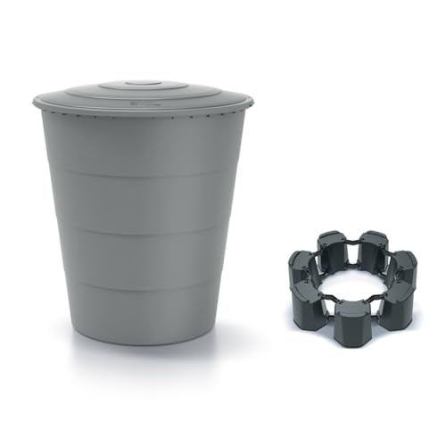 Kreher® XXL Regentonne 'Smooth' 510L mit Deckel und Standfuß (optional). Aus Kunststoff in Anthrazit/Grau. Dezente Optik im runden Format, zeitlos und modern. (Grau, Mit Deckel und Monoblock) von Kreher