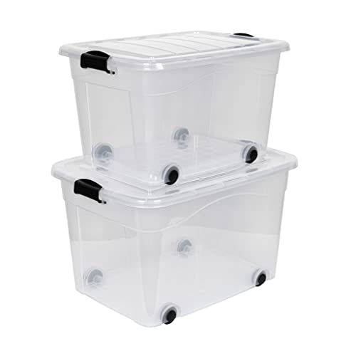 Kreher 2 Stück Rollboxen Set 60 und 100 Liter Volumen mit Deckel. In Transparenter Ausführung aus robustem Kunststoff. von Kreher