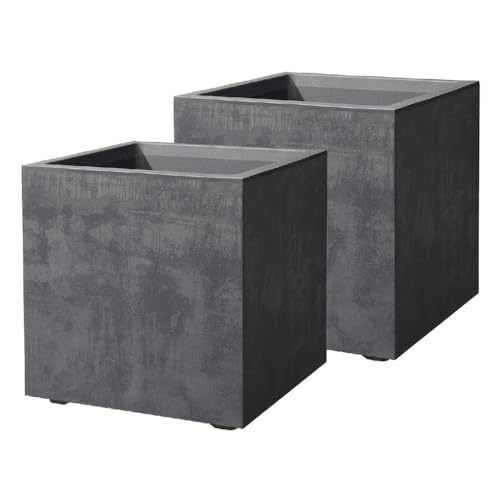 Kreher 2 x XL Pflanzkübel 'Millennium' in verschiedenen Formaten/Farben. Tolle Naturstein Optik in Anthrazit, Grau, Creme Weiß oder Braun! Aus robustem Kunststoff. (Anthrazit, 2 x 80 Liter Eckig) von Kreher