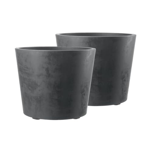 Kreher 2 x XL Pflanzkübel 'Millennium' in verschiedenen Formaten/Farben. Tolle Naturstein Optik in Anthrazit, Grau, Creme Weiß oder Braun! Aus robustem Kunststoff. (Anthrazit, 2 x 80 Liter Rund) von Kreher