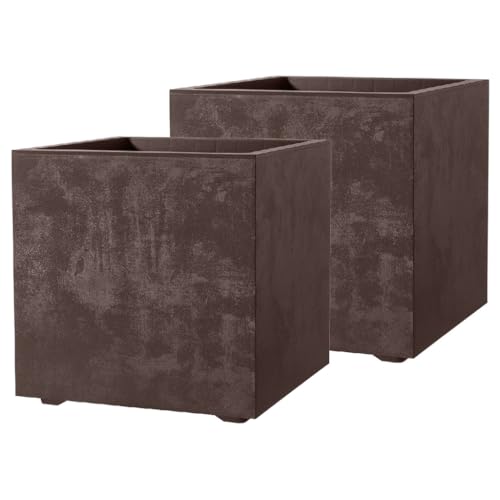 Kreher 2 x XL Pflanzkübel 'Millennium' in verschiedenen Formaten/Farben. Tolle Naturstein Optik in Anthrazit, Grau, Creme Weiß oder Braun! Aus robustem Kunststoff. (Braun, 2 x 80 Liter Eckig) von Kreher