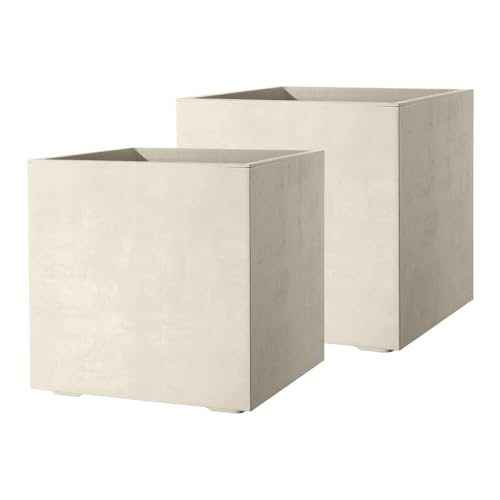 Kreher 2 x XL Pflanzkübel 'Millennium' in verschiedenen Formaten/Farben. Tolle Naturstein Optik in Anthrazit, Grau, Creme Weiß oder Braun! Aus robustem Kunststoff. (Creme Weiß, 2 x 40 Liter Eckig) von Kreher