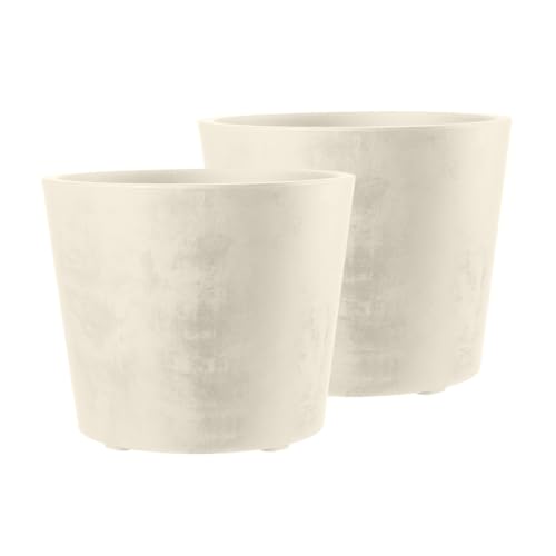 Kreher 2 x XL Pflanzkübel 'Millennium' in verschiedenen Formaten/Farben. Tolle Naturstein Optik in Anthrazit, Grau, Creme Weiß oder Braun! Aus robustem Kunststoff. (Creme Weiß, 2 x 80 Liter Rund) von Kreher