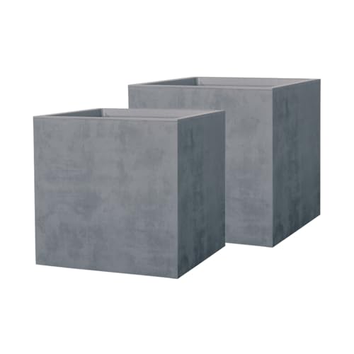 Kreher 2 x XL Pflanzkübel 'Millennium' in verschiedenen Formaten/Farben. Tolle Naturstein Optik in Anthrazit, Grau, Creme Weiß oder Braun! Aus robustem Kunststoff. (Grau, 2 x 80 Liter Eckig) von Kreher