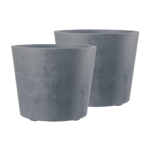 Kreher 2 x XL Pflanzkübel 'Millennium' in verschiedenen Formaten/Farben. Tolle Naturstein Optik in Anthrazit, Grau, Creme Weiß oder Braun! Aus robustem Kunststoff. (Grau, 2 x 80 Liter Rund) von Kreher