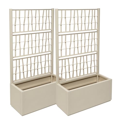 2 x Kreher® XL Rankgitter, Spalier mit Pflanzkasten aus robustem Kunststoff. Maße BxTxH in cm: 80 x 36 x 140 cm. Top für Garten, Terrasse und Balkon! (Beige) von Kreher