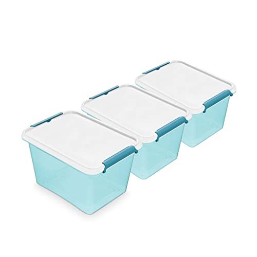 Kreher 3 Stück Aufbewahrungsboxen Arctic Blue mit Deckel aus Kunststoff. Nutzvolumen von ca. 15,5 Liter. Stapelbar und nestbar. Maße BxTxH in cm: 39 x 29 x 21,5 von Kreher