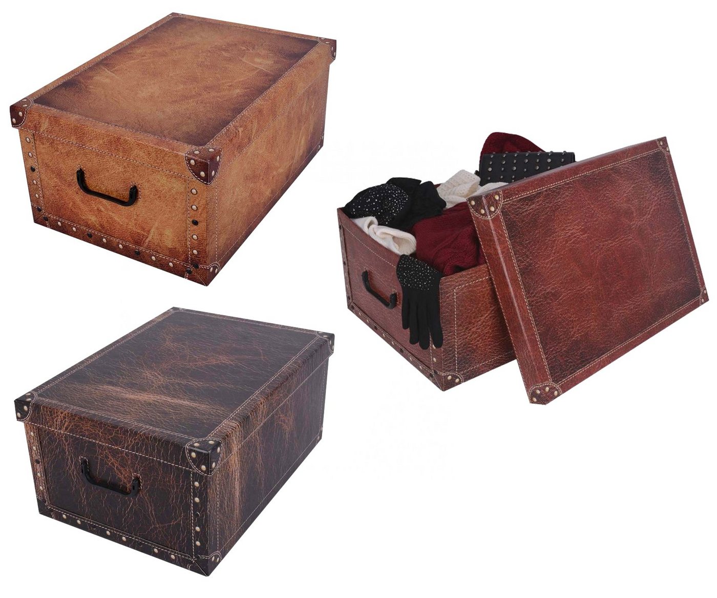 Kreher Aufbewahrungsbox 3 x Dekokarton - Motiv: Lederoptik Hellbraun, Dunkelbraun, Rotbraun Kreher Aufbewahrungsbox 3 x Dekokarton - Motiv: Lederoptik Hellbraun, Dunkelbraun, Rotbraun von Kreher