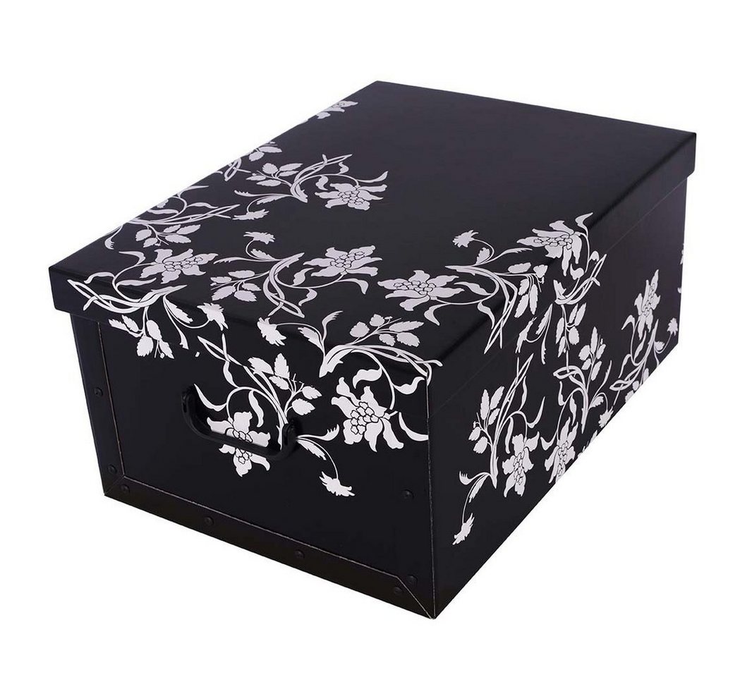 Kreher Aufbewahrungsbox Aufbewahrungsbox, Dekokarton - Motiv: Blumen Barock, Schwarz von Kreher