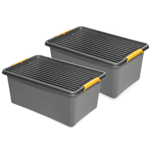 Aufbewahrungsboxen mit verschließbarer Deckel und Rollen, verschließbarer Deckel, Nässe-geschützt und in robuster Ausführung! Farbe: Grau. In verschiedenen Größen (wählbar). (2er 40 L) von Kreher