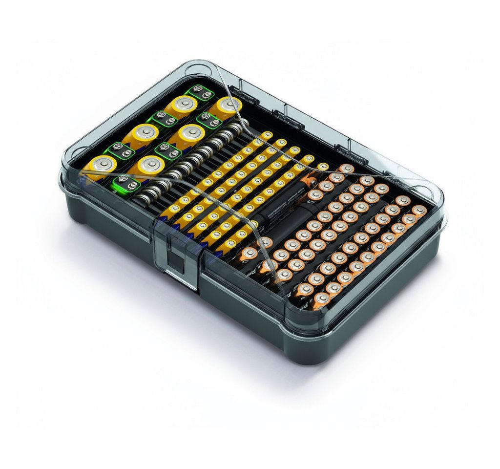 Kreher Batteriebox mit Unterteilungen für AA, AAA, C, D, 9V & Knopfzellen von Kreher