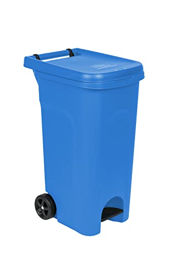 Kreher Garten- und Abfalltonne mit Pedal, Müllsackhalterung und 80 Liter Nutzvolumen. Maße 51 x 40 x 79,5 cm. (Blau) von Kreher