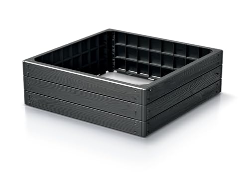Kreher Hochbeet System Hochbeet-Kit in moderner Holz Optik aus Robustem Kunststoff in Anthrazit. Maße 76x76x25 cm (1) von Kreher