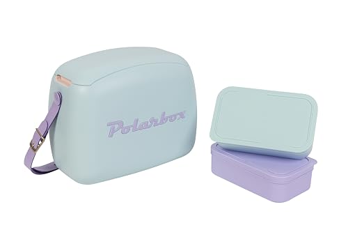 Kreher Kühltasche mit Brotdose, Kühlbare Lunchbox, Passive Kühlbox für Lebensmittel, Medikamente, Mittagessen im Retro-Design (Hellblau/Lila) von Kreher