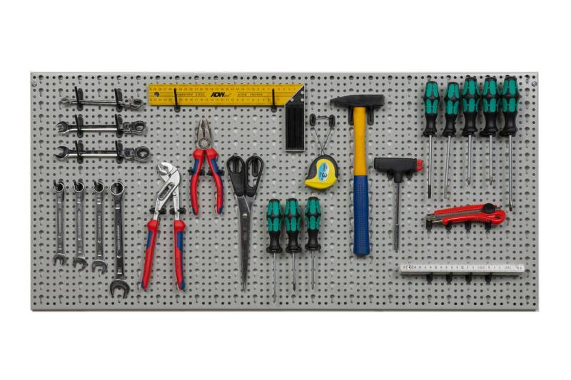 Kreher Lochwand Werkzeugwand mit Hakensortiment 52tlg. _Hellgrau _ 98 x 46 cm, mit 52 Haken von Kreher
