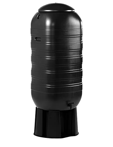 Kreher Regentonnen Wassertonnen mit Standfuss, Hahn und Füllautomat in Schwarz in verschiedenen Größen (wählbar) (250 Liter) von Kreher
