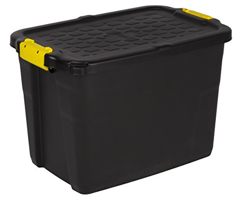 Kreher abschließbare Aufbewahrungsboxen mit Deckel, TOUGH-Serie, bruchsichere Transportboxen aus Kunstststoff, Schwarz, verschiedene Größen (60 Liter) Kreher abschließbare Aufbewahrungsboxen mit Deckel, TOUGH-Serie, bruchsichere Transportboxen aus Kunstststoff, Schwarz, verschiedene Größen (60 Liter) von Kreher