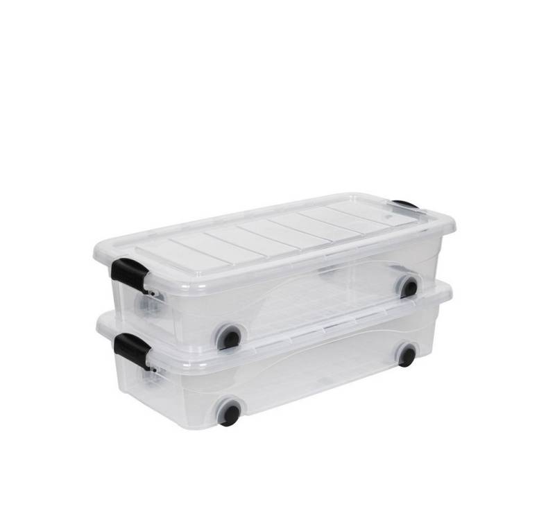 Kreher Rollladenbox 2 x Unterbett Box 30 Liter mit Deckel in Transparent, Stapelbar von Kreher