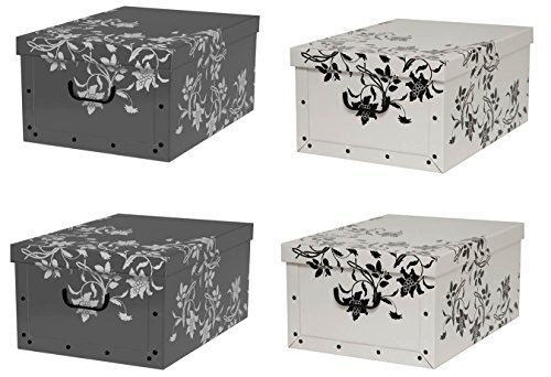 Kreher Set 4 Stück Deko Karton "Barock Blumen". Stabile Kartons aus Pappe in Weiß und Grau mit Blumen Motiv. XL Volumen mit Kunststoff Griffen und Deckel. Preiswert und schön. Maße ca. 51 x 37 x 24 cm Kreher Set 4 Stück Deko Karton "Barock Blumen". Stabile Kartons aus Pappe in Weiß und Grau mit Blumen Motiv. XL Volumen mit Kunststoff Griffen und Deckel. Preiswert und schön. Maße ca. 51 x 37 x 24 cm von Kreher