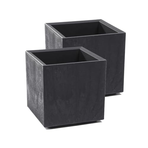 Kreher Set: 2 x XL Pflanzkasten Karo in verschiedenen Formaten und Farben. Tolle Beton Optik in Grau oder Anthrazit! Aus robustem recyceltem Kunststoff! (13 Liter Anthrazit) von Kreher