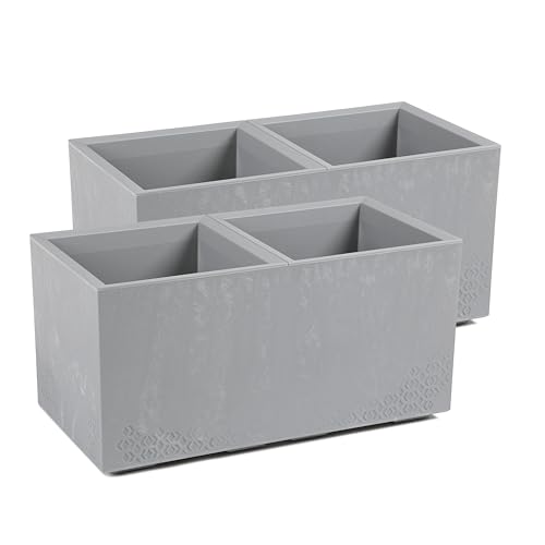 Kreher Set: 2 x XL Pflanzkasten Karo in verschiedenen Formaten und Farben. Tolle Beton Optik in Grau oder Anthrazit! Aus robustem recyceltem Kunststoff! (72 Liter (rechteckig) Grau) von Kreher