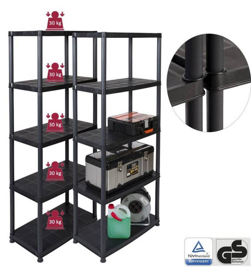 Kreher Standregal Set: 2 x Haushaltsregal "PLATIN" 15 Zoll (Schwarz) mit 5 Böden von Kreher