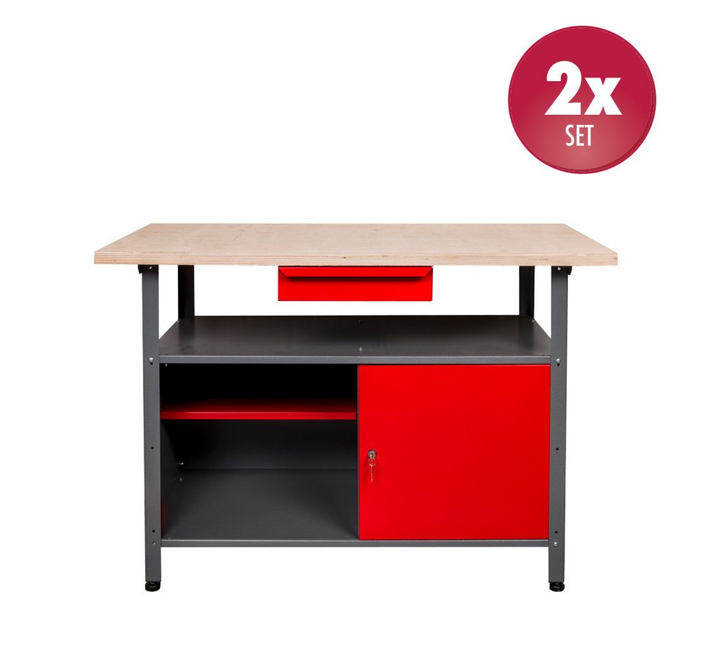 Kreher Werkbank 2er Set aus Metall mit 1 Tür in Rot, (2-tlg) von Kreher