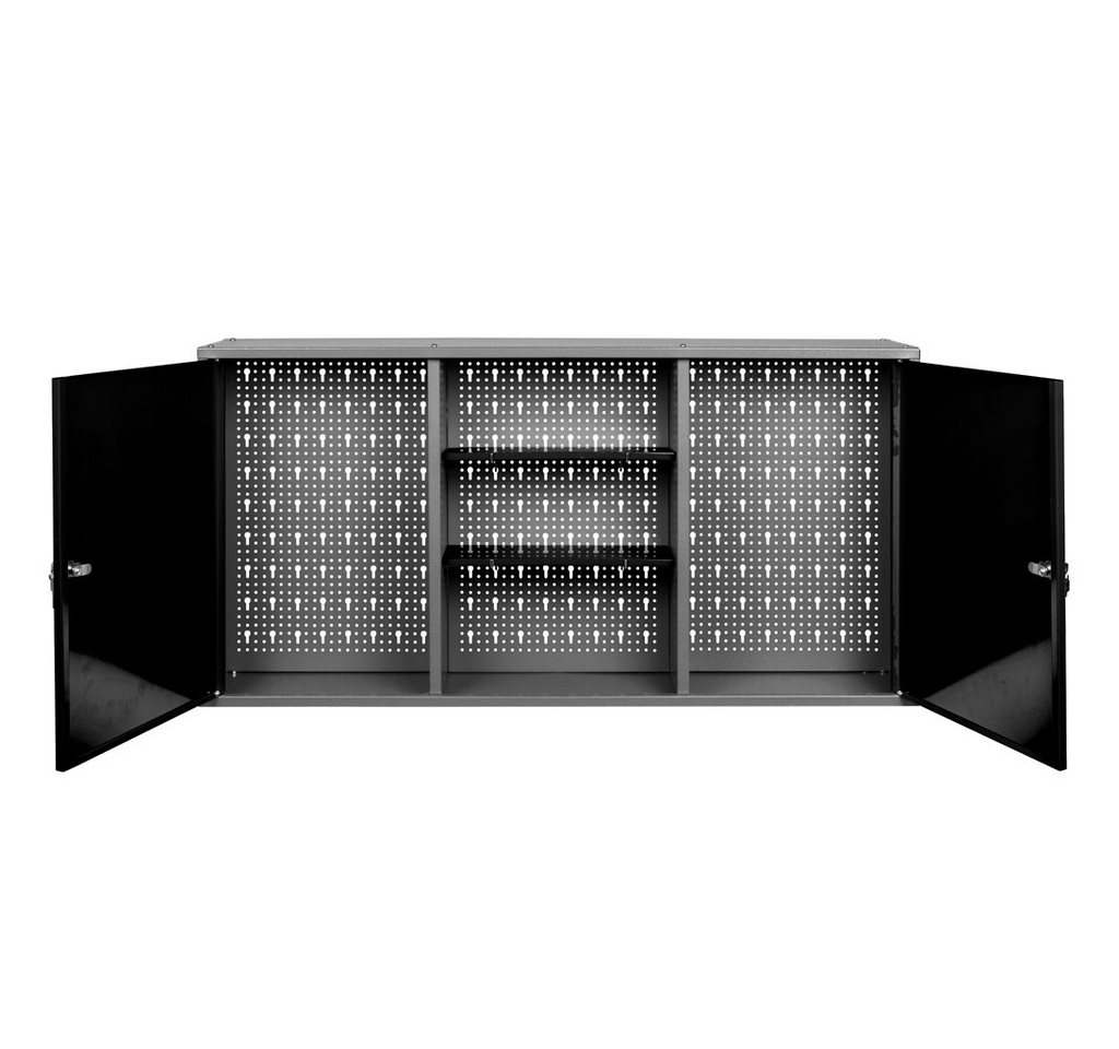 Kreher Werkzeugschrank aus Metall mit 2 Türen und Einlegeböden für Werkstatt (Schwarz-Grau) von Kreher