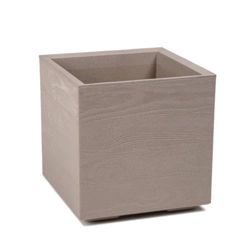 Kreher XL Pflanzkasten Karo Eco Friendly Tolle Holz Optik in Kaffee Latte oder Espresso! Aus robustem, recyceltem Kunststoff. Maße 39 x 39 x 39 cm. (Kaffee Latte) von Kreher