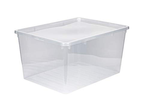 Kreher XXL Aufbewahrungsbox mit Deckel aus Kunststoff in Transparent. Fasst ca. 135 Liter. Maße ca. 78 x 56 x 41 H cm. von Kreher