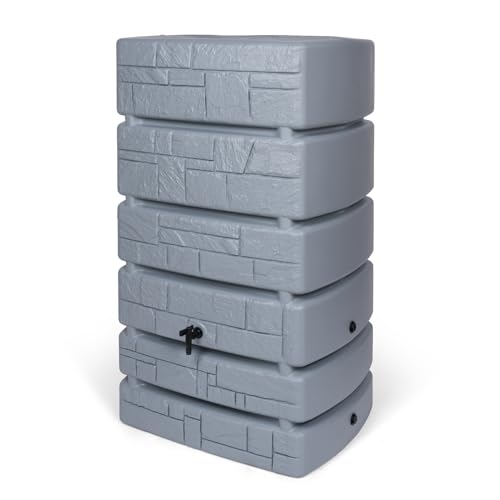 Kreher XXL Wassertonne Tower Stone mit Wasserhahn. Tolle Stein Optik in Anthrazit/Grau, 500 Liter Nutzungsvolumen. Maße (BxTxH): 77,5 x 58,3 x 130 cm (Grau) von Kreher