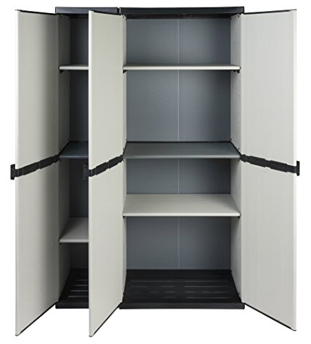 Kreher Modularer Universal Kunststoffschrank 2 in 1 mit DREI Türen und höhenverstellbaren Böden. Robuste Ausführung, in Grau. Maße BxTxH : 102 x 39,5 x 168 cm. von Kreher