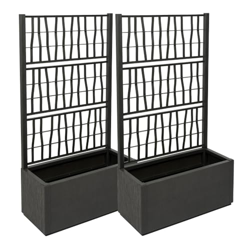 Kreher 2 x XL Rankgitter, Spalier mit Pflanzkasten aus robustem Kunststoff. Maße BxTxH in cm: 80 x 36 x 140 cm. Top für Garten, Terrasse und Balkon! (Anthrazit) von Kreher