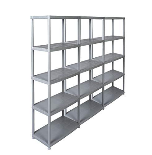Kreher Spar-Set 3 Stück Kunststoffregal, Lagerregal in Grau, 5 Böden und 150 kg Traglast pro Regal. 71 x 38 x 171 H cm. TÜV Rheinland. von Kreher