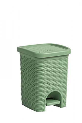 Tretmülleimer im Rattan Design mit herausnehmbaren Einsatz und 6 Liter Volumen in der Trendfarbe Grün - für das Bad, die Küche oder das Büro von Kreher
