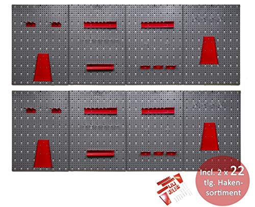 Kreher Spar-Set aus 2 XXL Werkzeug Lochwand, 8 Lochbleche 40 x 60 cm mit Haken Sortiment 44 Teile aus Metall von Kreher