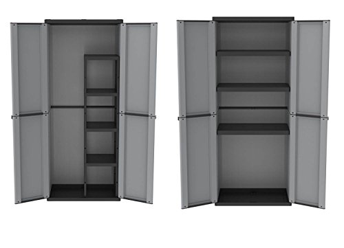 Vorteilspack: 2 Stück große Kunststoffschränke in neutraler Optik in Grau. Ein Spindschrank und ein Schrank mit Böden. Maße pro Schrank: 68 x 37,5 x 163,5 cm. von Kreher