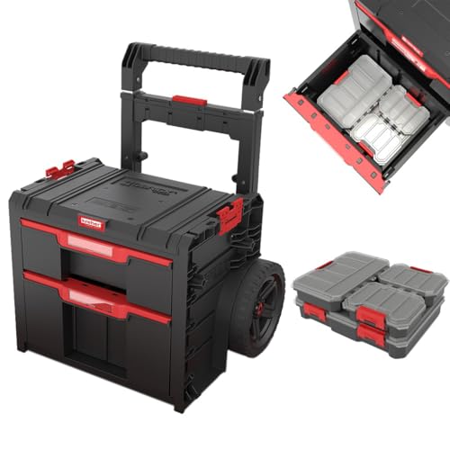 XL Modular Wählbar Werkzeugtrolley, Werkstattkoffer Set, Werkstattwagen Set aus Q-Brick Serie mit viel Zubehör! Der Mobile Alleskönner - Privat & Gewerbe (Cart PRO Drawer 2) von Kreher