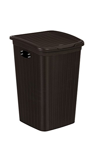 XL Wäschekorb im Rattan Design mit Klappdeckel und 50 Liter Volumen, B 37 x T 38 x H 54,5 cm, Farbe Braun von Kreher