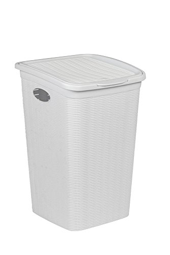 XL Wäschekorb im Rattan Design mit Klappdeckel und 50 Liter Volumen, B 37 x T 38 x H 54,5 cm, Farbe Weiß von Kreher