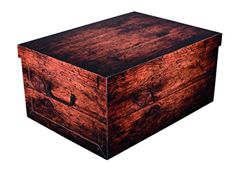 Kreher XXL Dekokarton, Aufbewahrungsbox mit Deckel und Griffen. 45 Liter Volumen. Verschiedene Motive (Holz Dunkelbraun) von Kreher