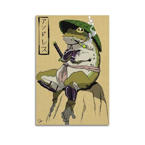 Krem Samurai Frosch Poster Wandkunst Leinwand Geschenk für Freund Schlafzimmer Wohnzimmer Dekor Modern Ästhetik 30 x 45 cm ungerahmt Stil 1 von Krem