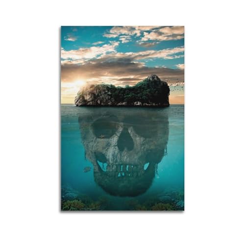 Krem Totenkopf-Insel-Poster, Wandkunst, Leinwand, Geschenk für Freunde, Schlafzimmer, Wohnzimmer, Dekoration, modern, ästhetisch, 50 x 75 cm, ungerahmt von Krem