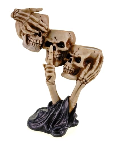 Kremers Schatzkiste 3-Armiger Totenkopf Teelichthalter 20 cm Gothic Kerzenhalter Dekoration Teelicht Halloween Deko Kerzenleuchter von Kremers Schatzkiste