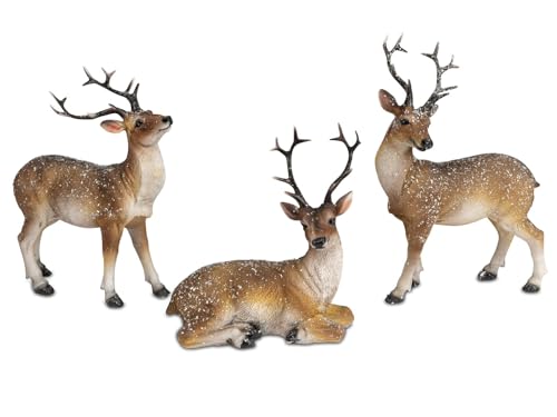 Kremers Schatzkiste 3er Set Hirsch Figuren 18-26 cm naturgetreue Deko Kunststein mit vereister Oberfläche - Winter & Weihnachtsdeko für Tisch, Regal & Wohnzimmer von Kremers Schatzkiste